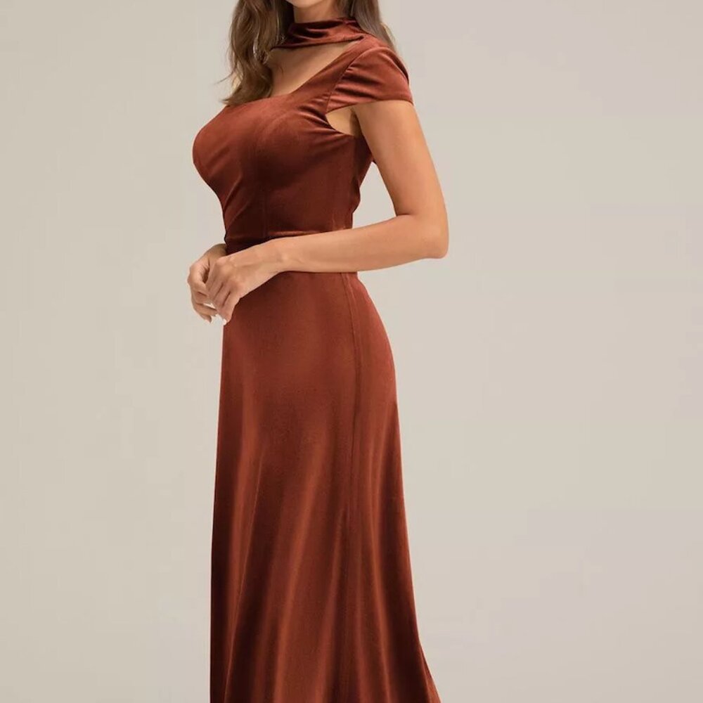 Burnt Orange Velvet Dress (bridesmaid,wedding,prom,formal)
